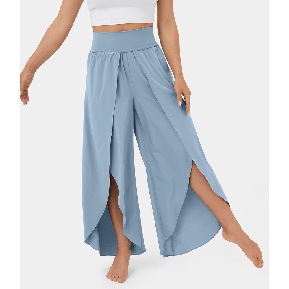 HALARA Sky Blue Wide-Leg Split Front Pants